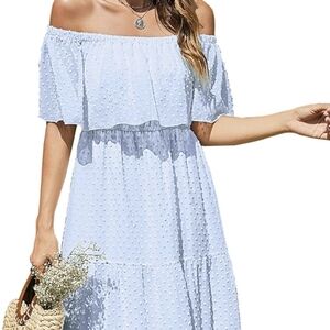 Kirundo Women's Summer Off Shoulder Maxi Dress Light Blue Size Small